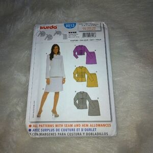 BURDA 8013 Sz 8-20 Misses Suit wirb stunning jacket in 3 variations.  Advanced